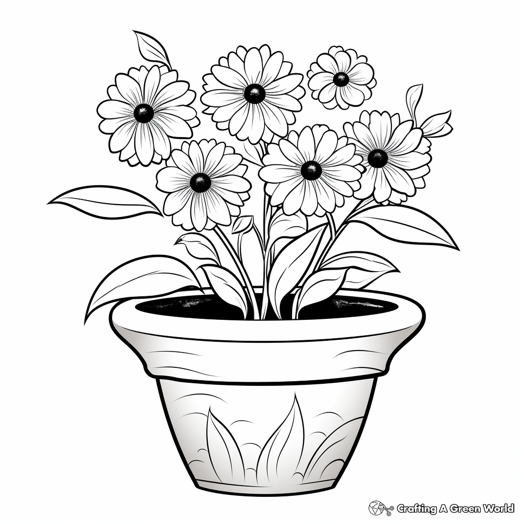 Charming Daisies in a Flower Pot Coloring Pages 1