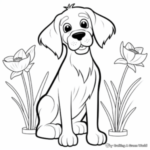 Charming Dog with Daffodils Coloring Pages 2
