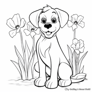 Charming Dog with Daffodils Coloring Pages 3