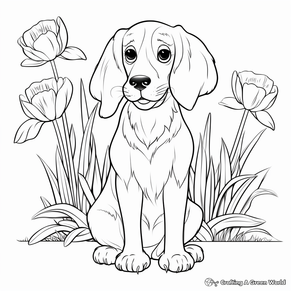Charming Dog with Daffodils Coloring Pages 4