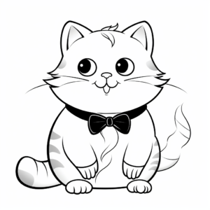 Charming Fat Cat with Bowtie Coloring Pages 1