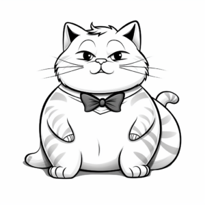 Charming Fat Cat with Bowtie Coloring Pages 2