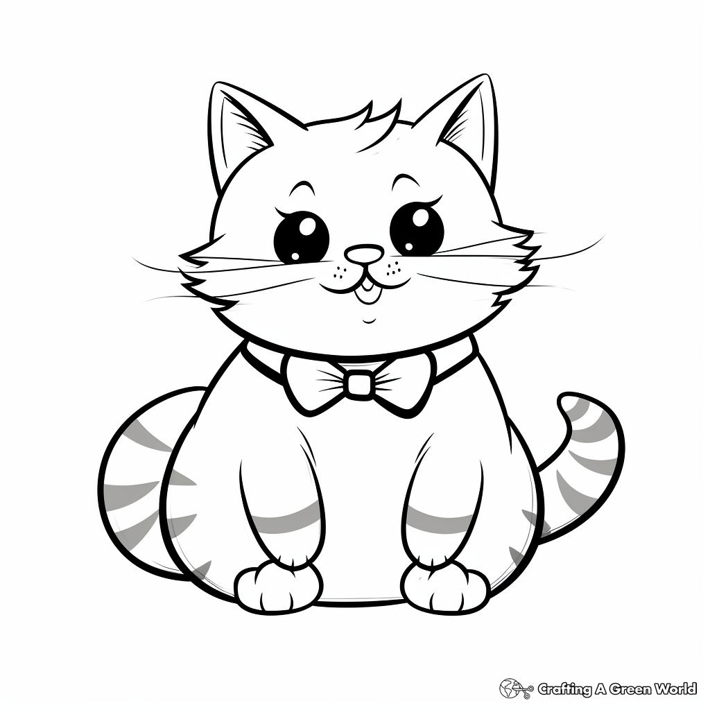 Charming Fat Cat with Bowtie Coloring Pages 3