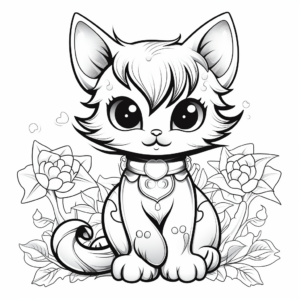 Charming Kitty Fairy in the Garden Coloring Pages 1
