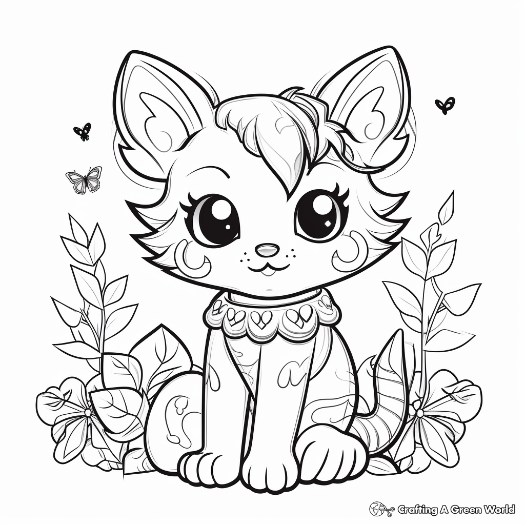 Charming Kitty Fairy in the Garden Coloring Pages 3