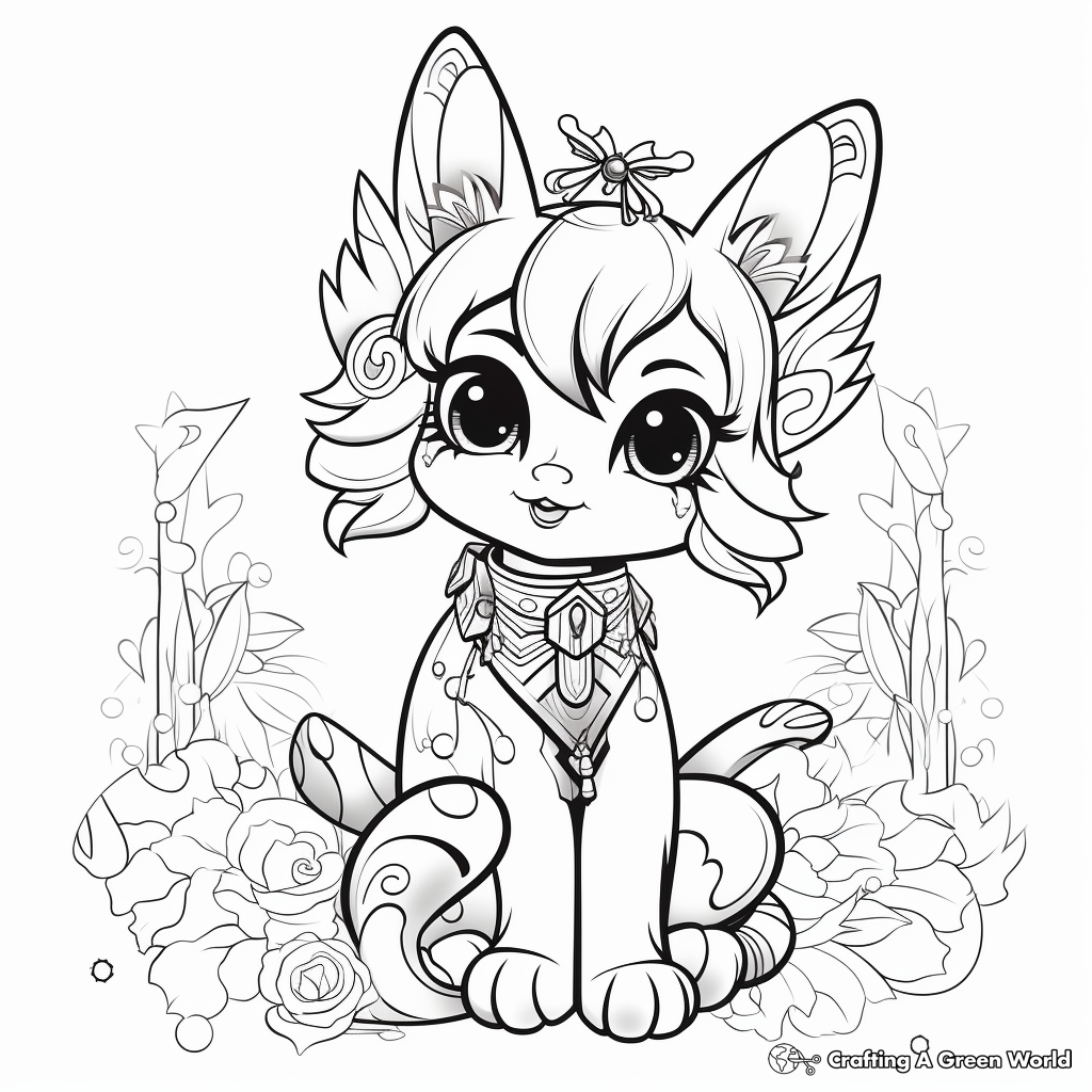 Charming Kitty Fairy in the Garden Coloring Pages 4