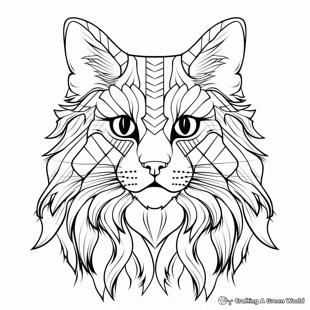 Charming Maine Coon Cat Head Coloring Pages 4