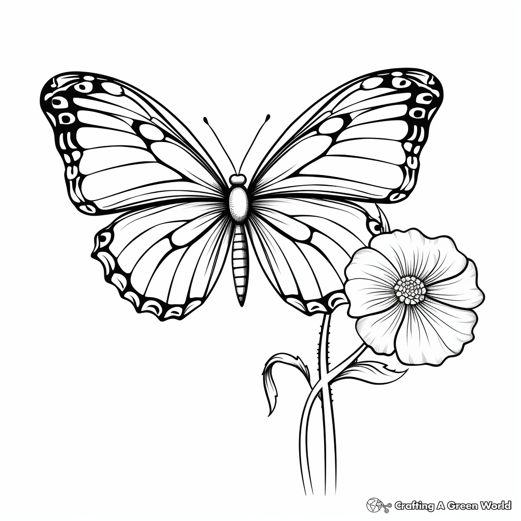 Charming Monarch Butterfly and Flower Coloring Pages 2