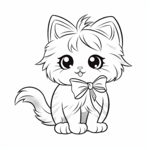 Charming Persian Cat with Bow Coloring Pages 1