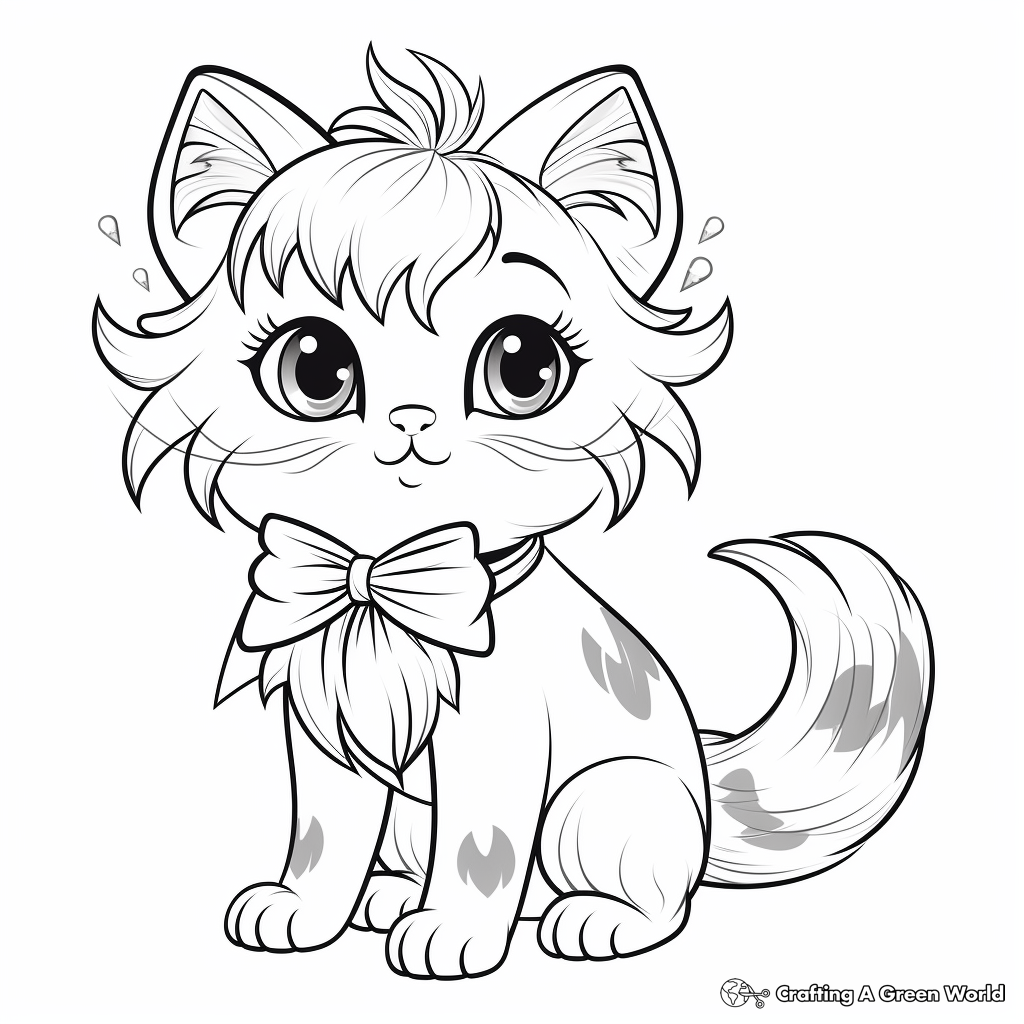 Charming Persian Cat with Bow Coloring Pages 2