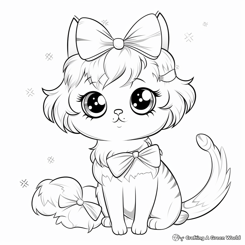 Charming Persian Cat with Bow Coloring Pages 3