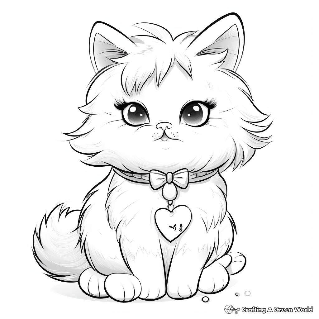 Charming Persian Cat with Bow Coloring Pages 4