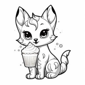 Charming Siamese Cat With Ice Cream Coloring Pages 1