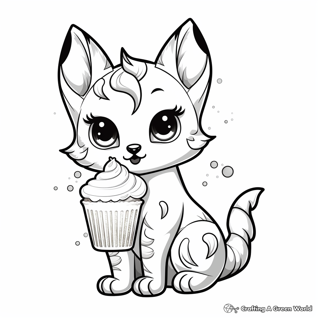 Charming Siamese Cat With Ice Cream Coloring Pages 1