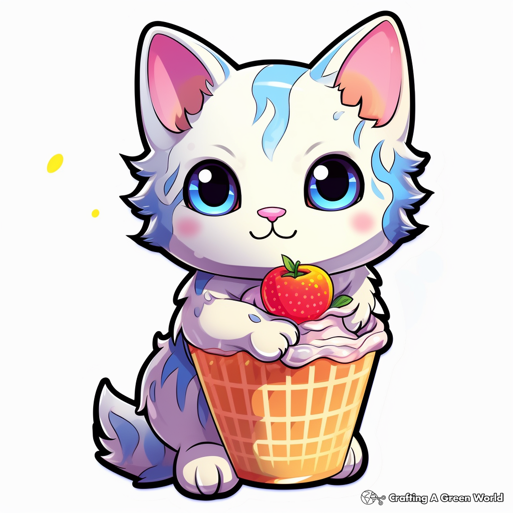 Charming Siamese Cat With Ice Cream Coloring Pages 2