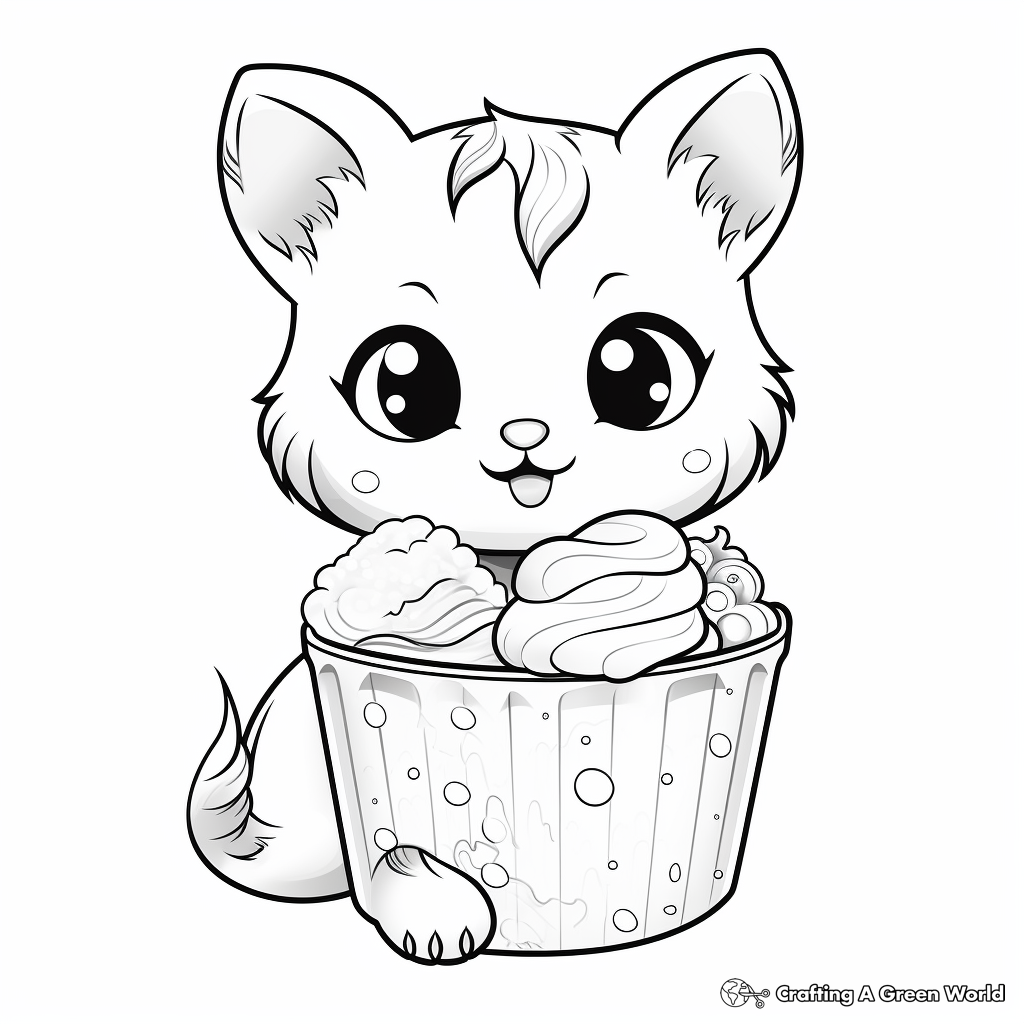 Charming Siamese Cat With Ice Cream Coloring Pages 3