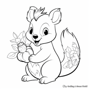 Charming Squirrel with Acorn Sprout coloring pages 1