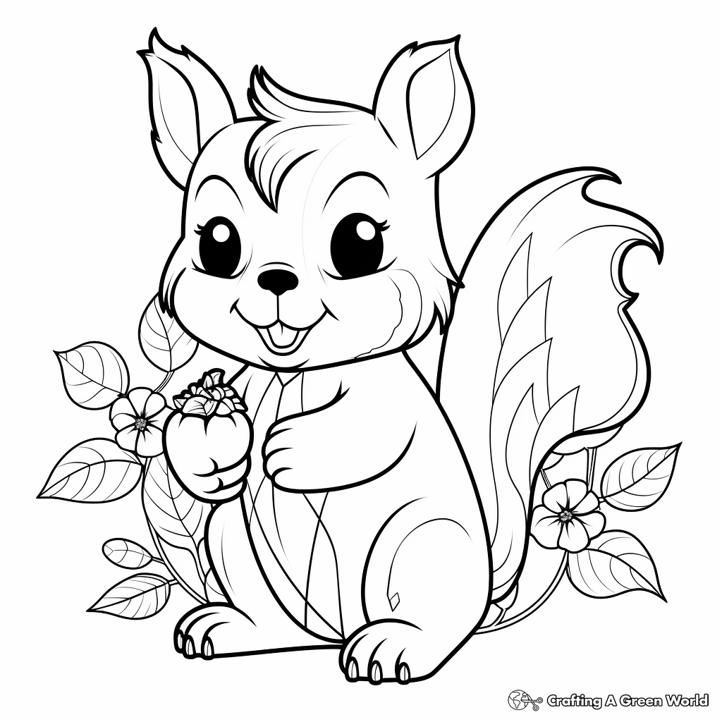 Charming Squirrel with Acorn Sprout coloring pages 2