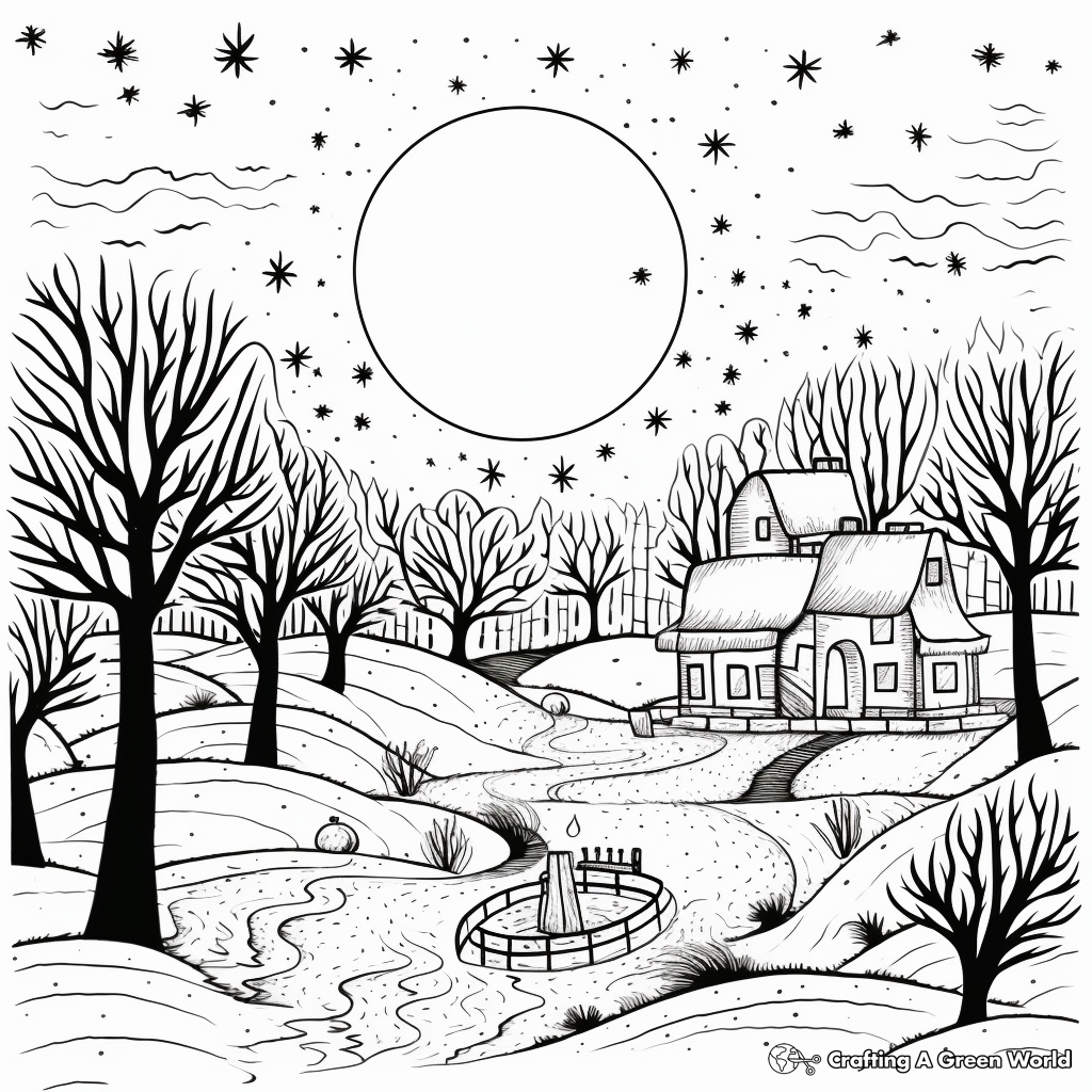 Charming Winter Solstice Night Coloring Pages 1