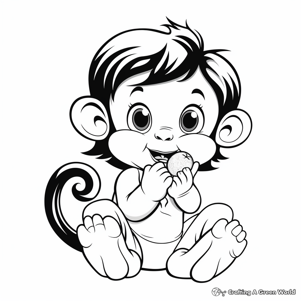 Cheeky Baby Girl Monkey Eating Banana Coloring Pages 1