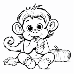 Cheeky Baby Girl Monkey Eating Banana Coloring Pages 2