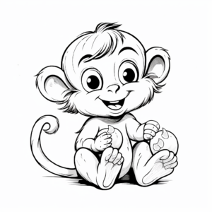 Cheeky Baby Girl Monkey Eating Banana Coloring Pages 3