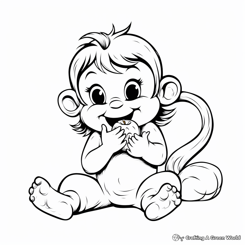 Cheeky Baby Girl Monkey Eating Banana Coloring Pages 4