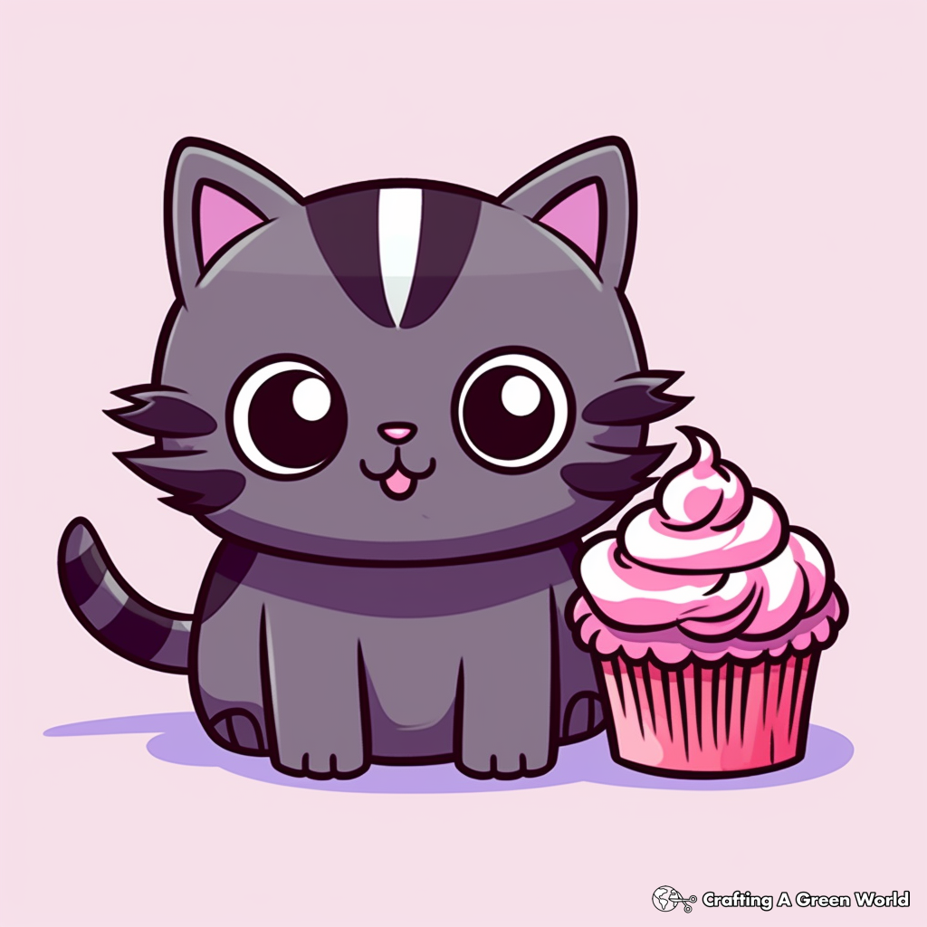 Cheeky Cat with Chocolate Cupcake Coloring Pages 3