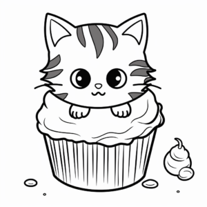 Cheeky Cat with Chocolate Cupcake Coloring Pages 4