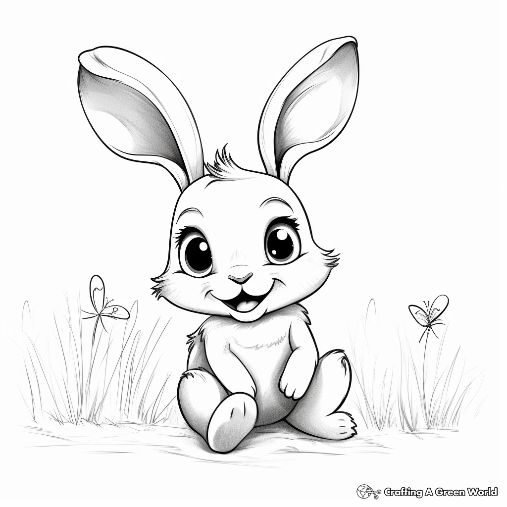 Cheerful Baby Bunny and Butterfly Coloring Pages 3