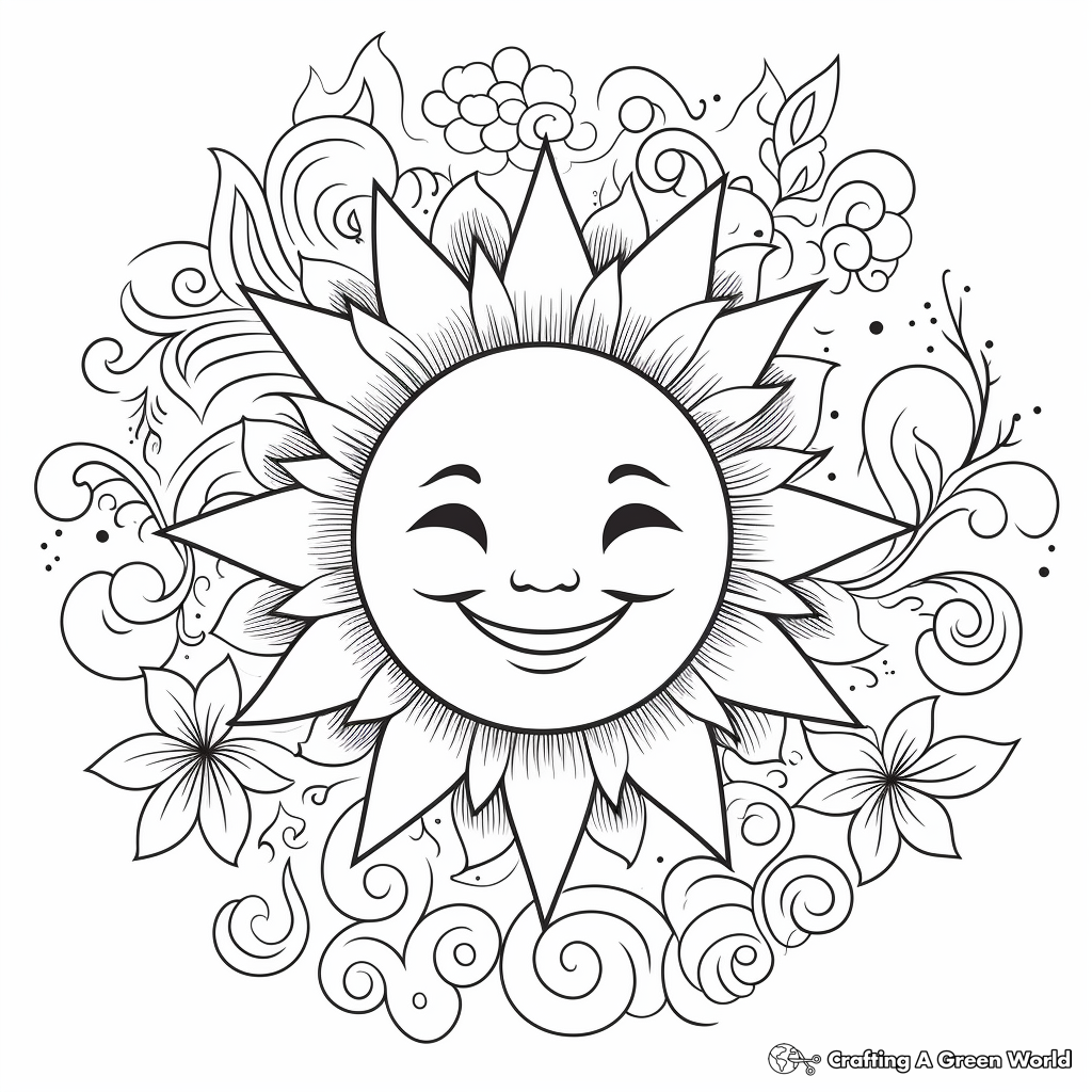 Cheerful Boho Sun and Moon Coloring Pages 1