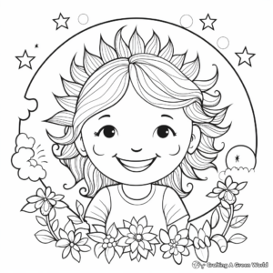 Cheerful Boho Sun and Moon Coloring Pages 3