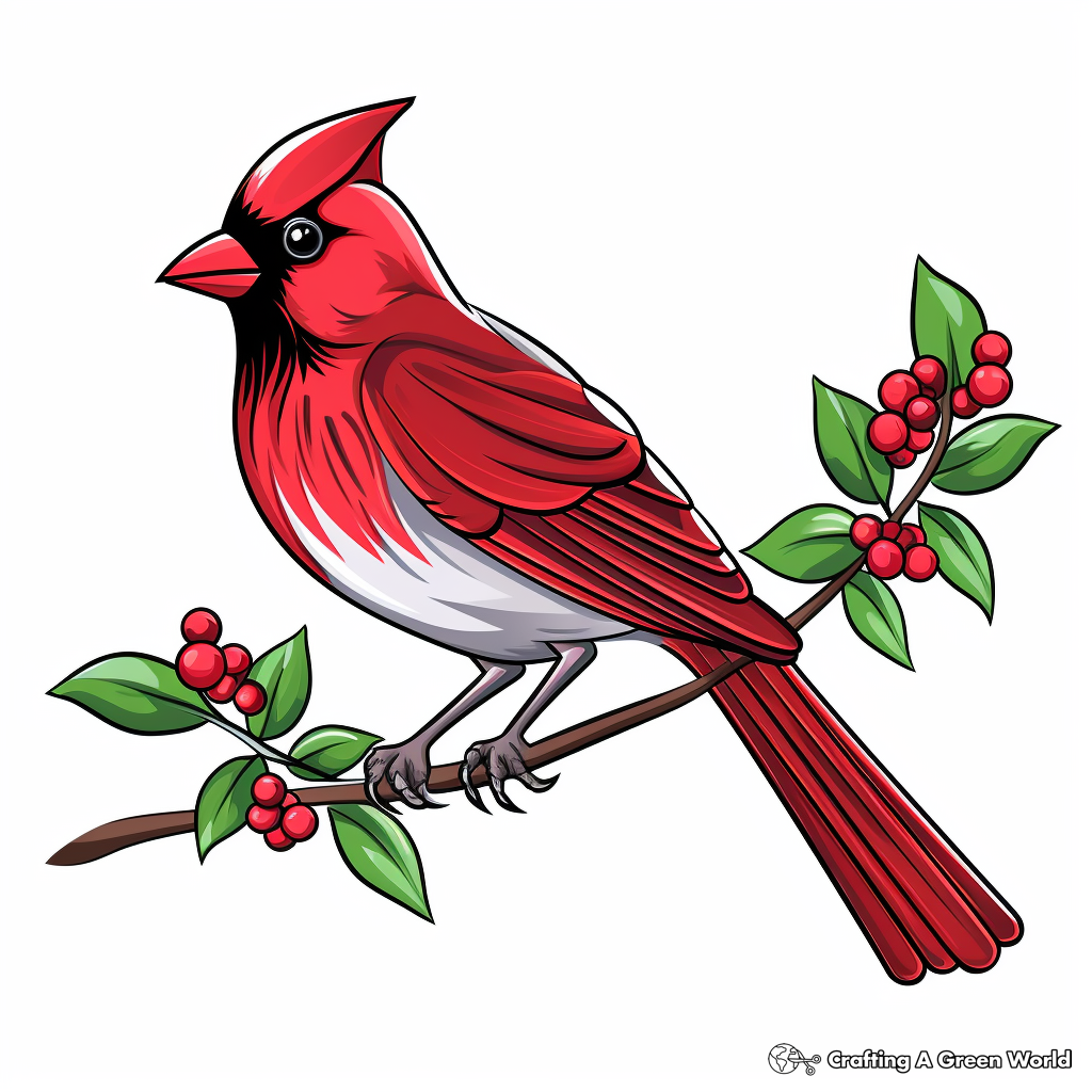 Cheerful Cardinal On Branch Coloring Pages 2