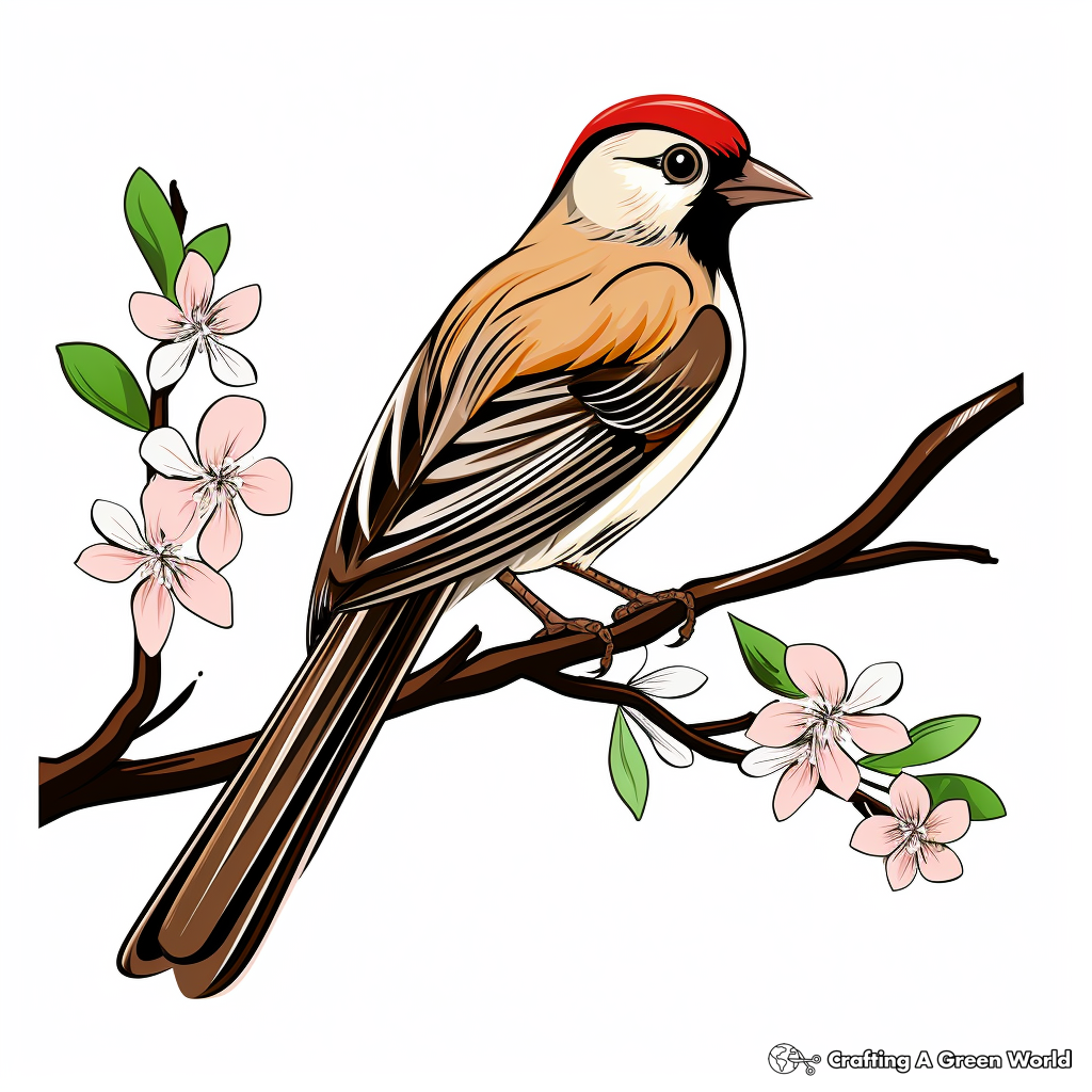 Cheerful Cardinal On Branch Coloring Pages 3