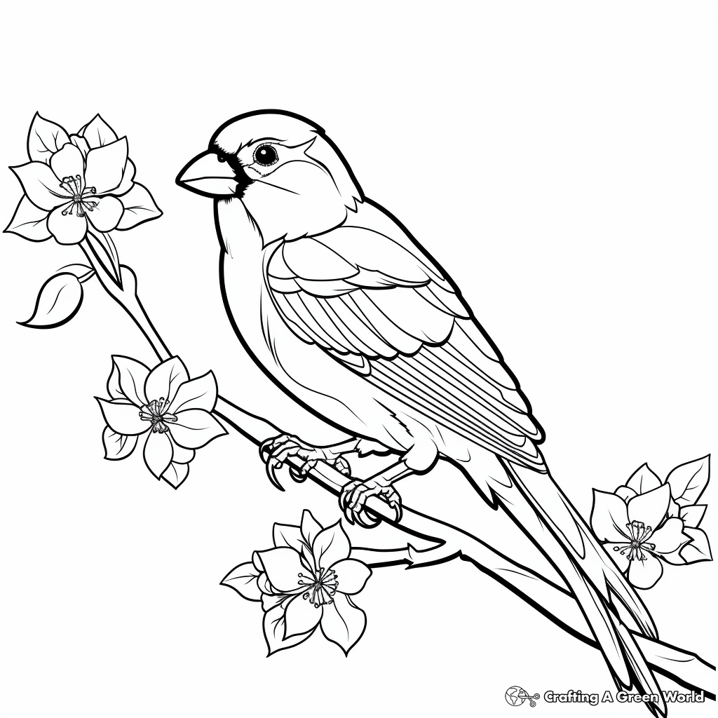 Cheerful Cardinal On Branch Coloring Pages 4