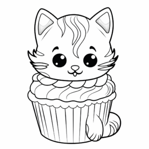 Cheerful Cat with Cupcake Coloring Pages 1
