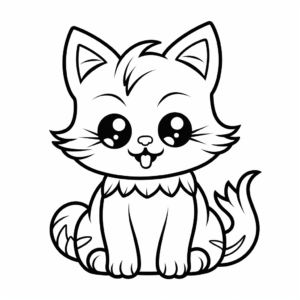 Cheerful Cat with Cupcake Coloring Pages 2