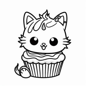 Cheerful Cat with Cupcake Coloring Pages 3
