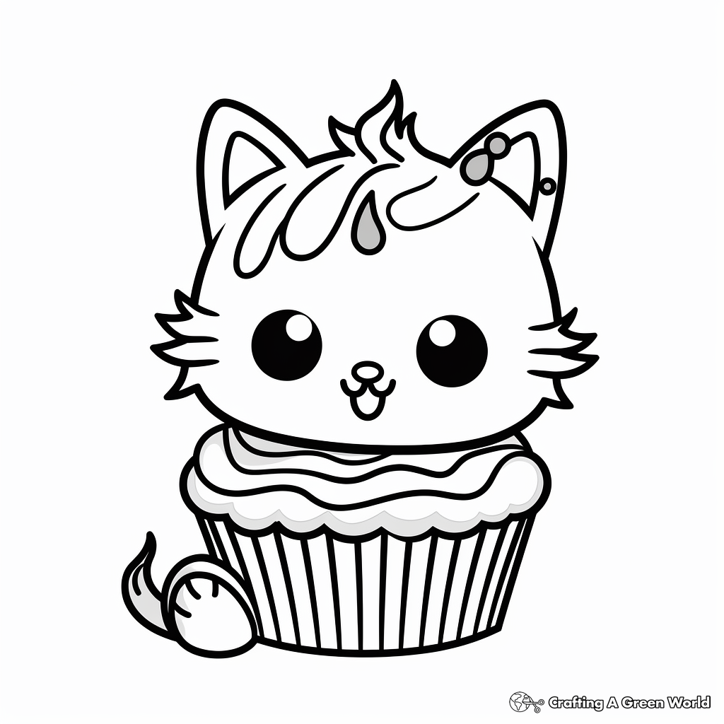 Cheerful Cat with Cupcake Coloring Pages 3