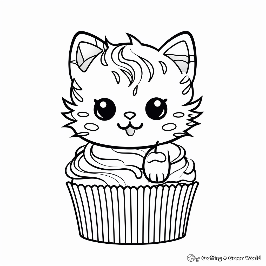 Cheerful Cat with Cupcake Coloring Pages 4