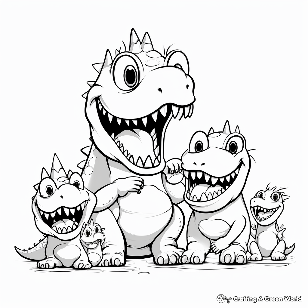 Cheerful Dinosaur Family Coloring Pages 1