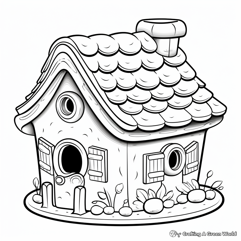 Cheerful Gingerbread Bird House Coloring Pages 1