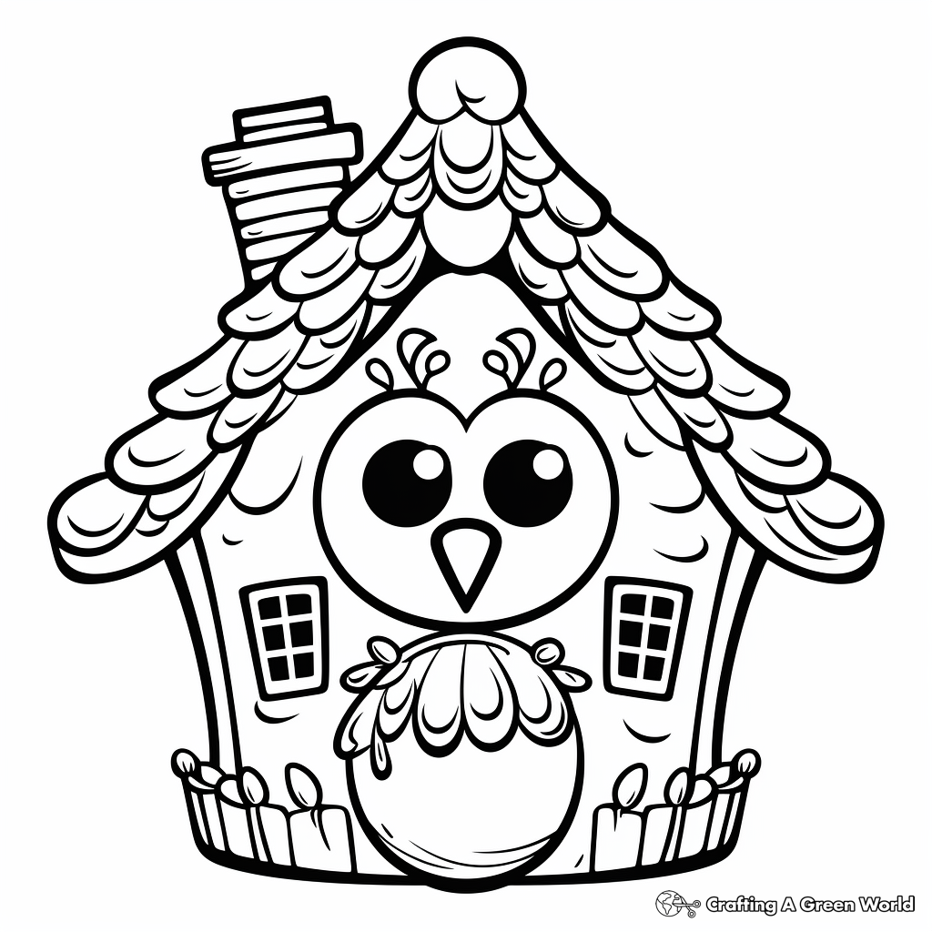 Cheerful Gingerbread Bird House Coloring Pages 3