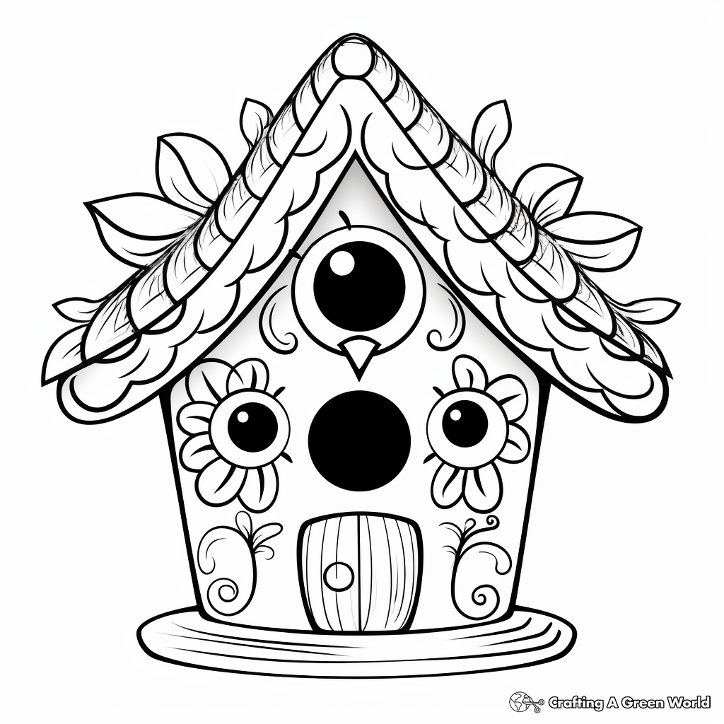 Cheerful Gingerbread Bird House Coloring Pages 4