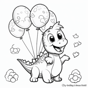 Cheerful Kawaii Dino with Balloons Coloring Pages 2