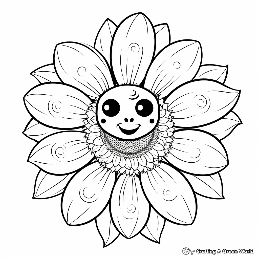 Cheerful Ladybug on Sunflower Coloring Pages 1
