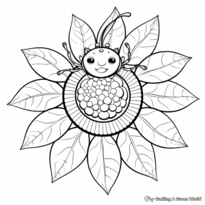 Cheerful Ladybug on Sunflower Coloring Pages 4