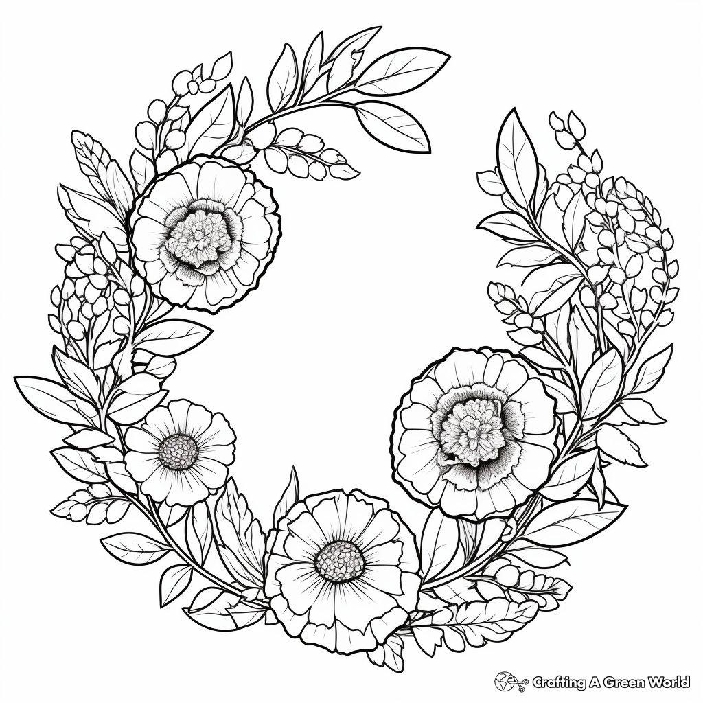 Cheerful Marigold Wreath Coloring Pages 1