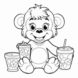 Cheerful Monkey Drinking Boba Coloring Pages 1
