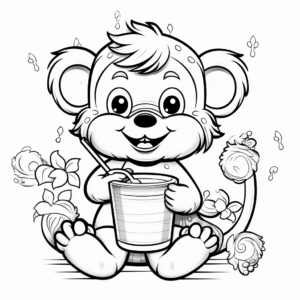 Cheerful Monkey Drinking Boba Coloring Pages 2